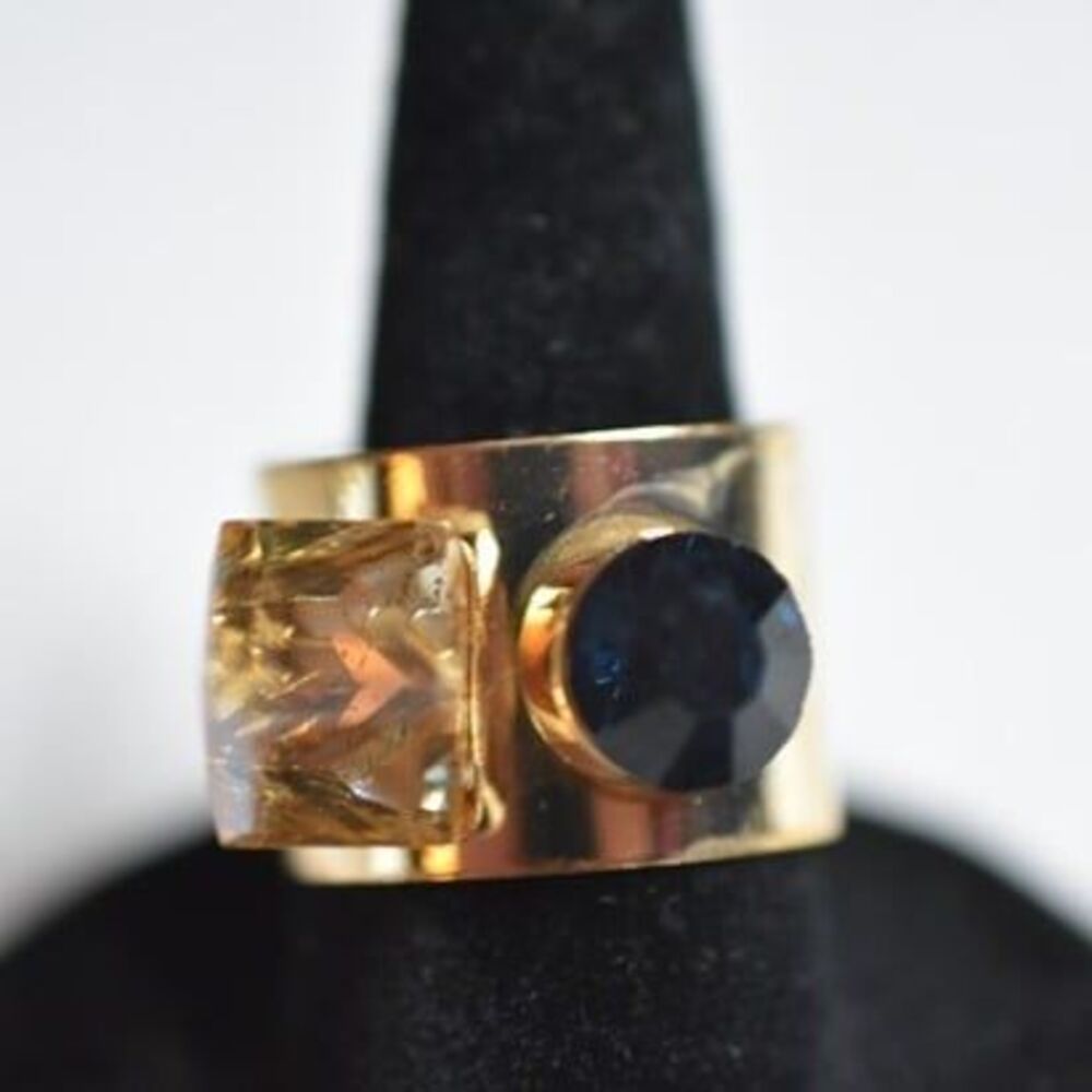 Mystical Magic Black/Clear Crystals Gold Tone Cuff OSFA Ring